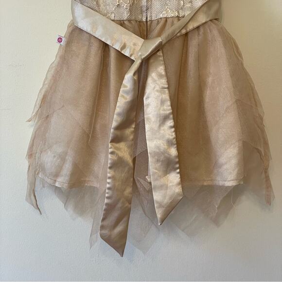 Peppermint 1-2 Years (Girls) Small formal dress metallic chiffon ball gown beige - Picture 7 of 9